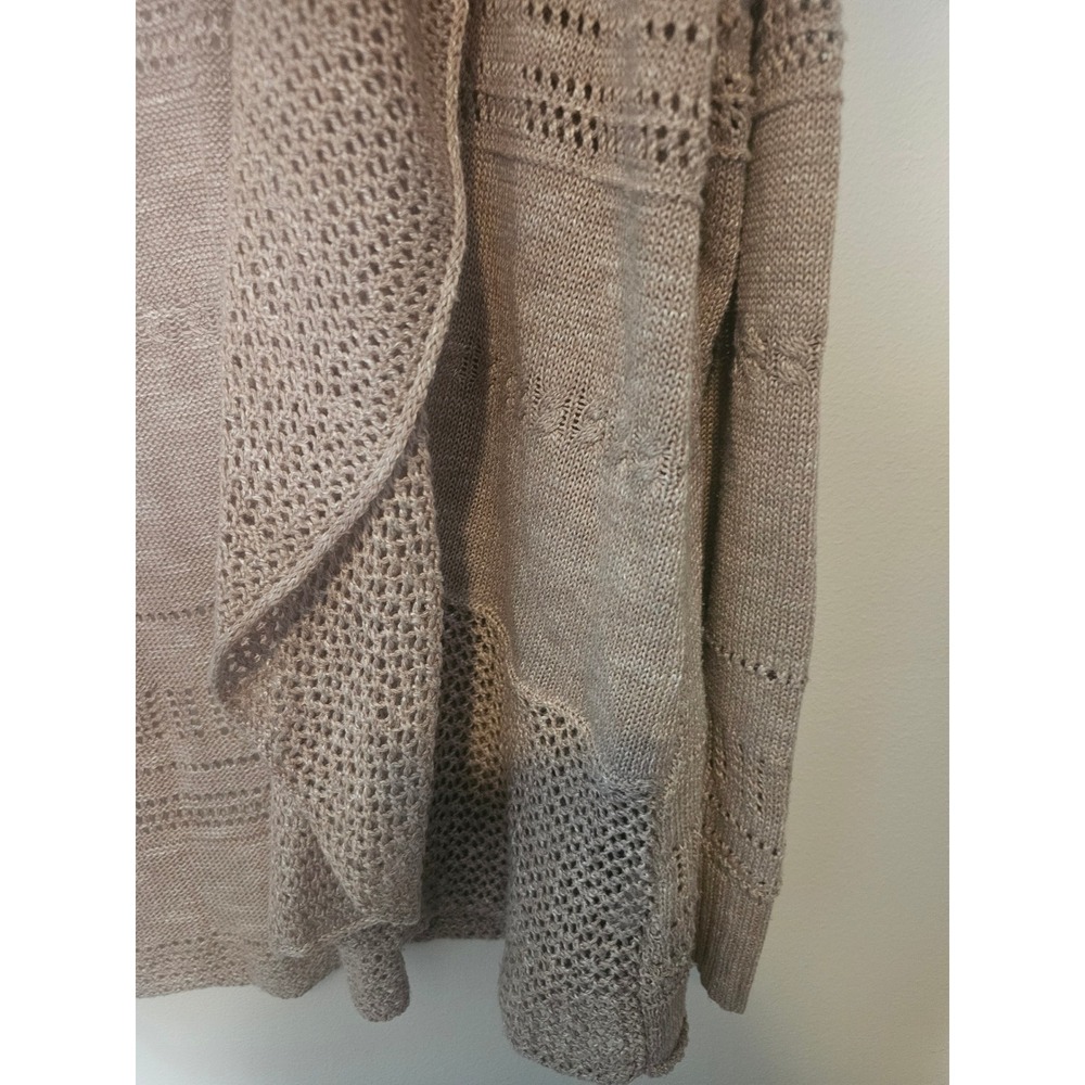 Boho Knox Rose Open Front Cardigan Women XXL Taupe Pointelle Knit Shawl Collar - Picture 5 of 8